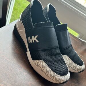 Michael Kors Black and White Wedge Heeled Slip-On Sneakers